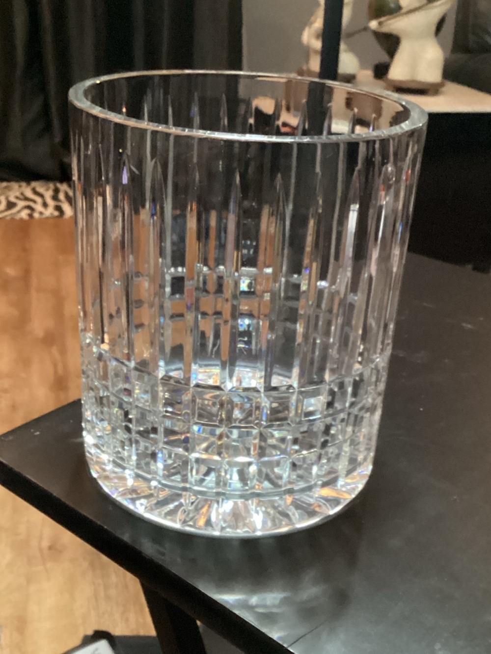 CESKA - Cut Crystal Cylinder Geometric Design Vase - 8” High X 6.5” Wide